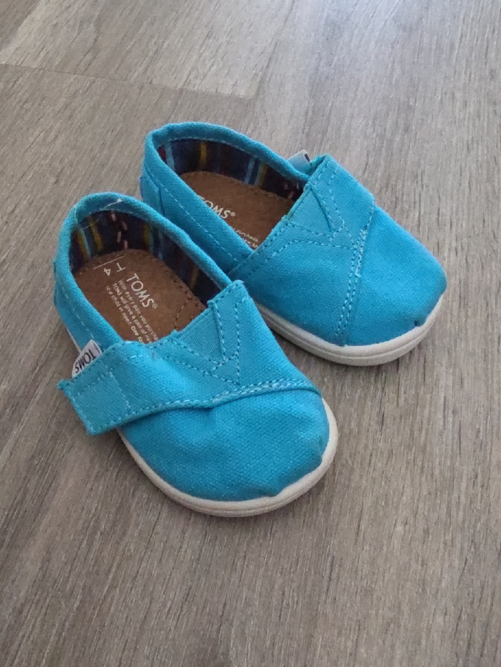 Toms Toddler Teal Canvas Velcro Slip-Ons